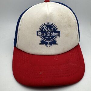 Vintage PABST BLUE RIBBON Beer - Snapback Mesh FLAT BILL FOAM TRUCKER Cap Hat